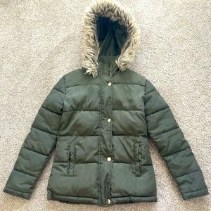 CI Sono Kids Green Faux Fur Hooded Zip Up Puffer Coat XS/7